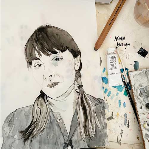 watercolor self portrait of lisa solomon