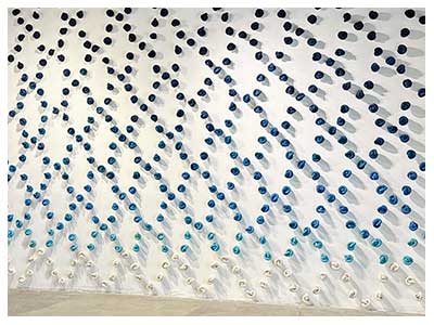  lisa solomon Amime Net - Knots, 2024, hand dyed and tied cotton rope- 606 total knots this configuration - 147 x 298 inches