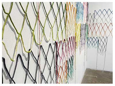  lisa solomon Niji /rainbow/ Amime, 2024, hand dyed and tied cotton rope, 106 x 230 inches this configuration