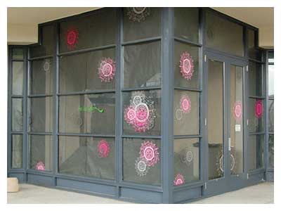 lisa solomon art - doily installation - Pilot Wheel Doilies installed all over Fine Arts Building San Francisco State Univ